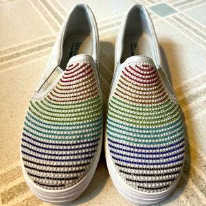 Brand New Women’s Size 10 Sketchers Rhinestone Rainbow Memory Foam Slip Ons